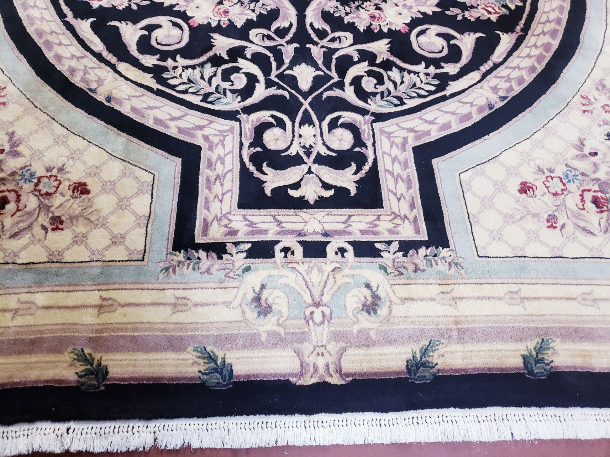 8x10 Aubusson Rug, Fine Hand Knotted Wool Carpet, French European Design, Black & Ivory - Nuvé
