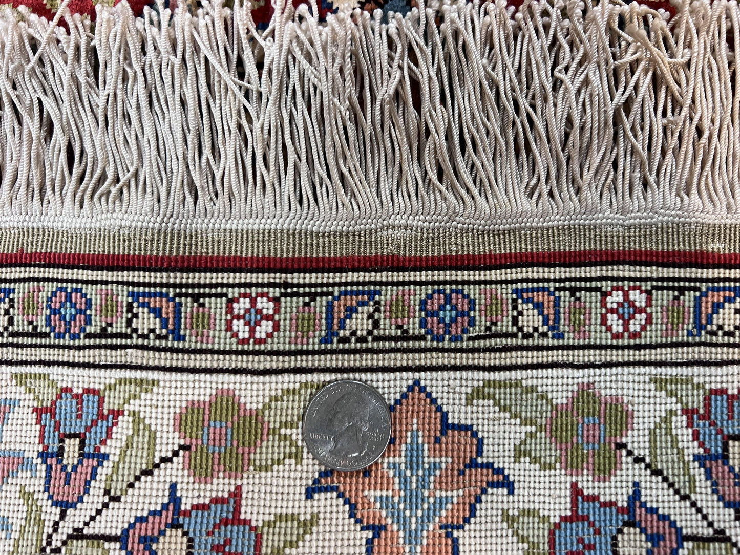 Silk Turkish Kayseri Rug 2x3, Small All Silk Turkish Carpet, Red and Light Blue, Very Fine Hand Knotted Semi Antique Vintage Handmade Rug - Nuvé