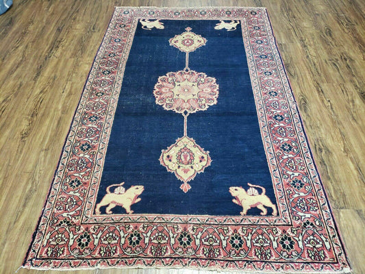 4' X 6' Antique Handmade Turkish Ghiordes Wool Rug Veg Dyes Organic Lion Nice - Nuvé