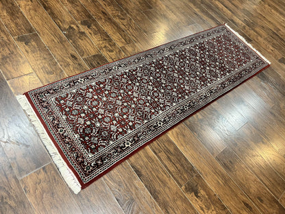 Indo Persian Runner Rug 2.7 x 8, Wool Hand Knotted Vintage Carpet, Red Black, Herati Allover Pattern, Oriental Runner, Rug for Hallway - Nuvé