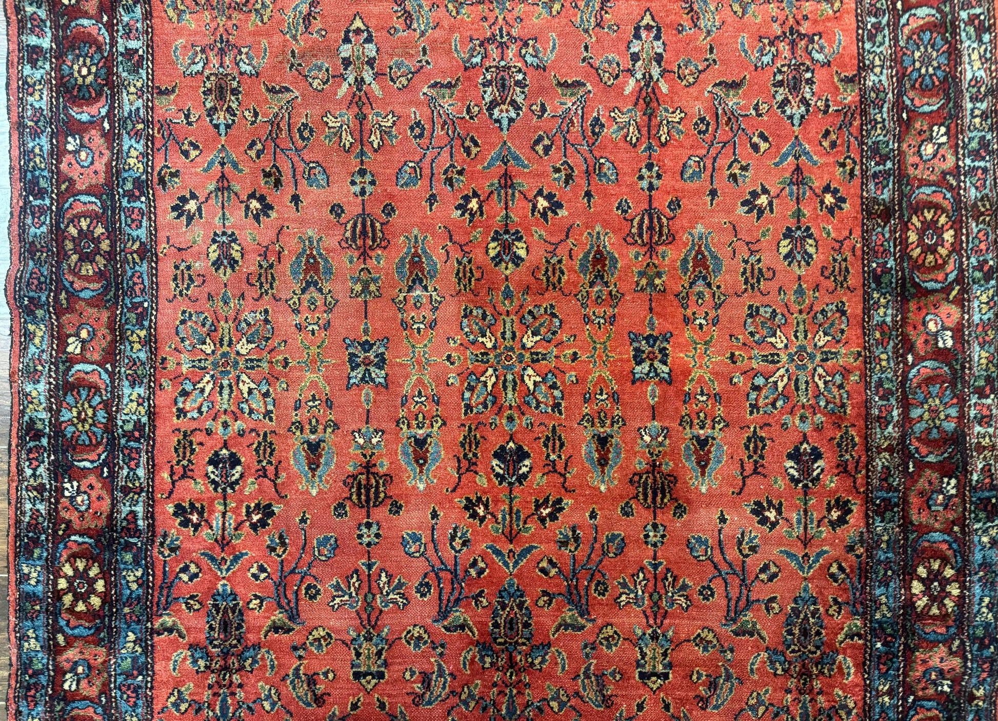 Antique Persian Tribal Rug 5 x 6.6, Tomato Red, Hamadan Angelas Rug - Nuvé