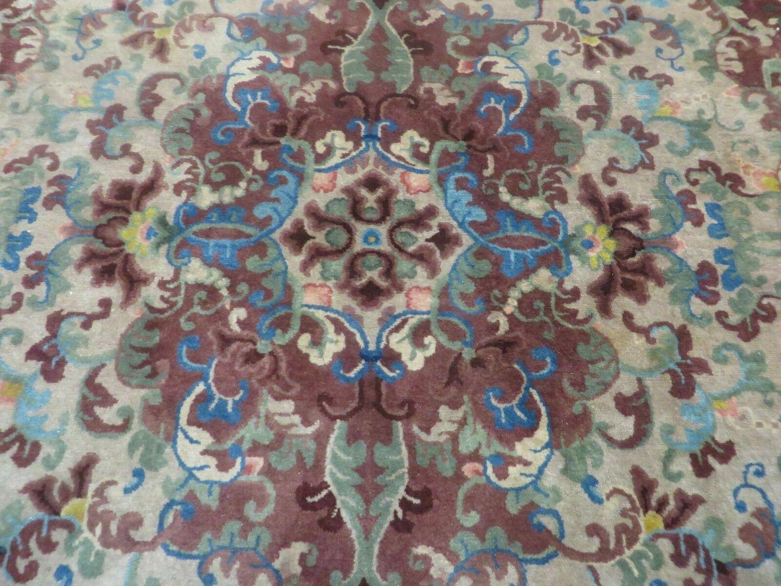 8' X 10' Vintage Handmade Chinese Art Deco Peking Nichols Wool Rug Flowers Nice - Nuvé