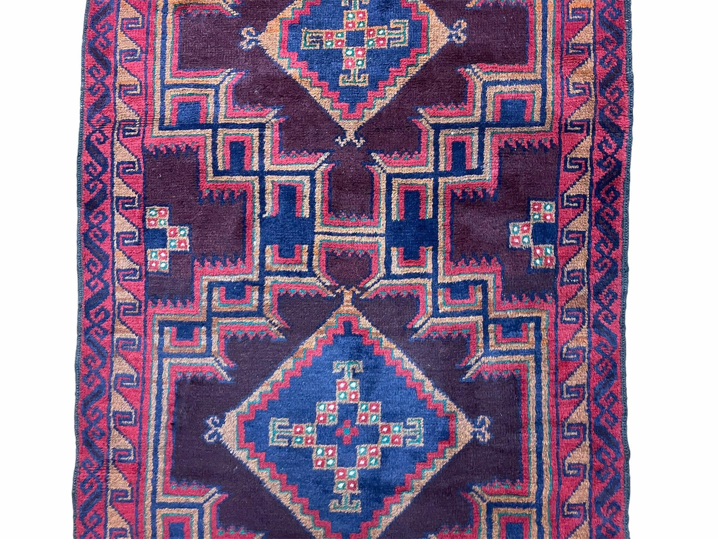 2'11" X 4'6" Vintage Handmade Tribal Wool Rug Balouchi Rug Afghan Rug Geometric - Nuvé