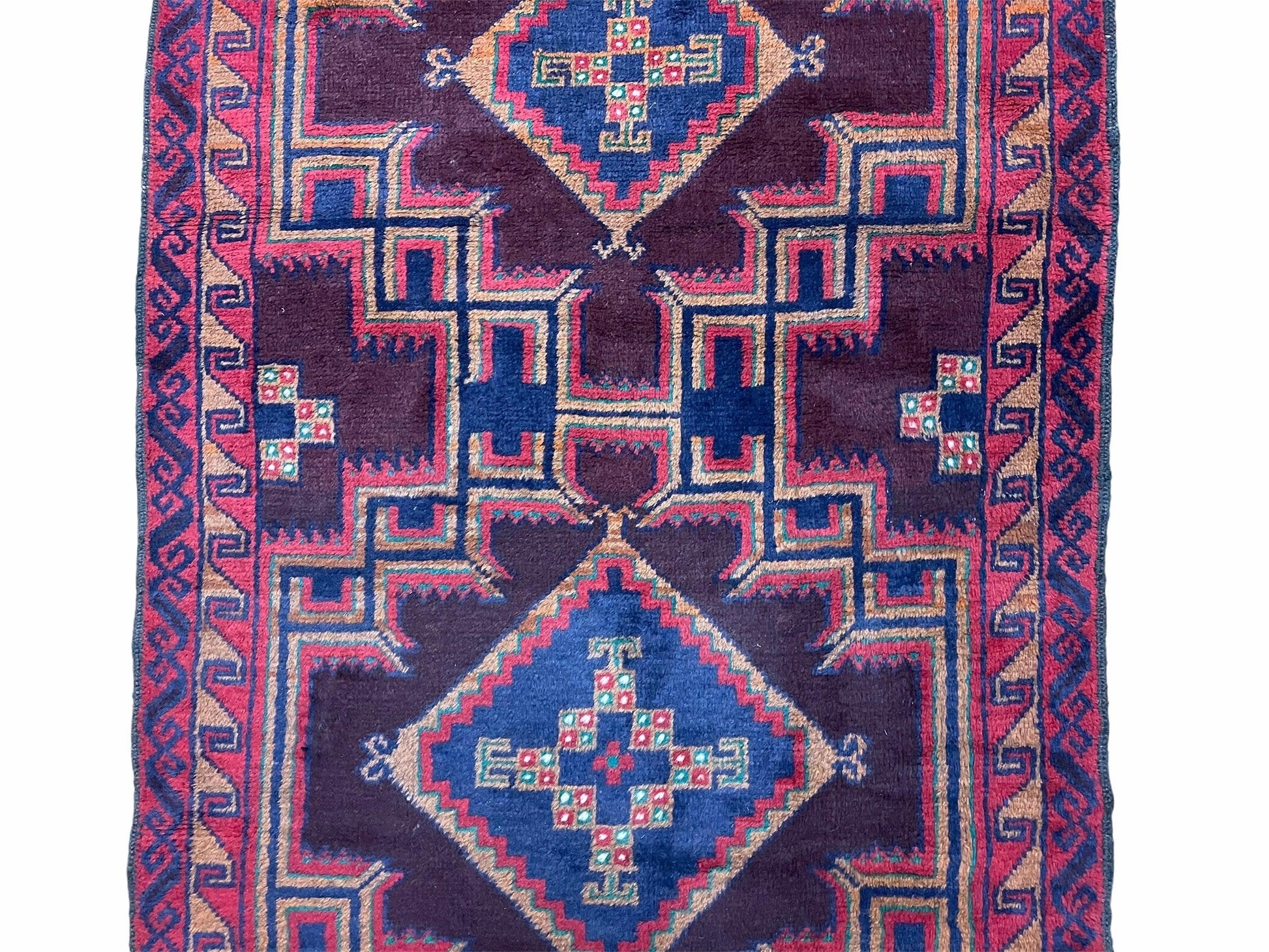 2'11" X 4'6" Vintage Handmade Tribal Wool Rug Balouchi Rug Afghan Rug Geometric - Nuvé