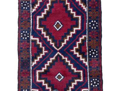 3 X 5 Vintage Handmade Tribal Wool Rug Balouchi Rug Afghan Rug Red Beige Nice - Nuvé