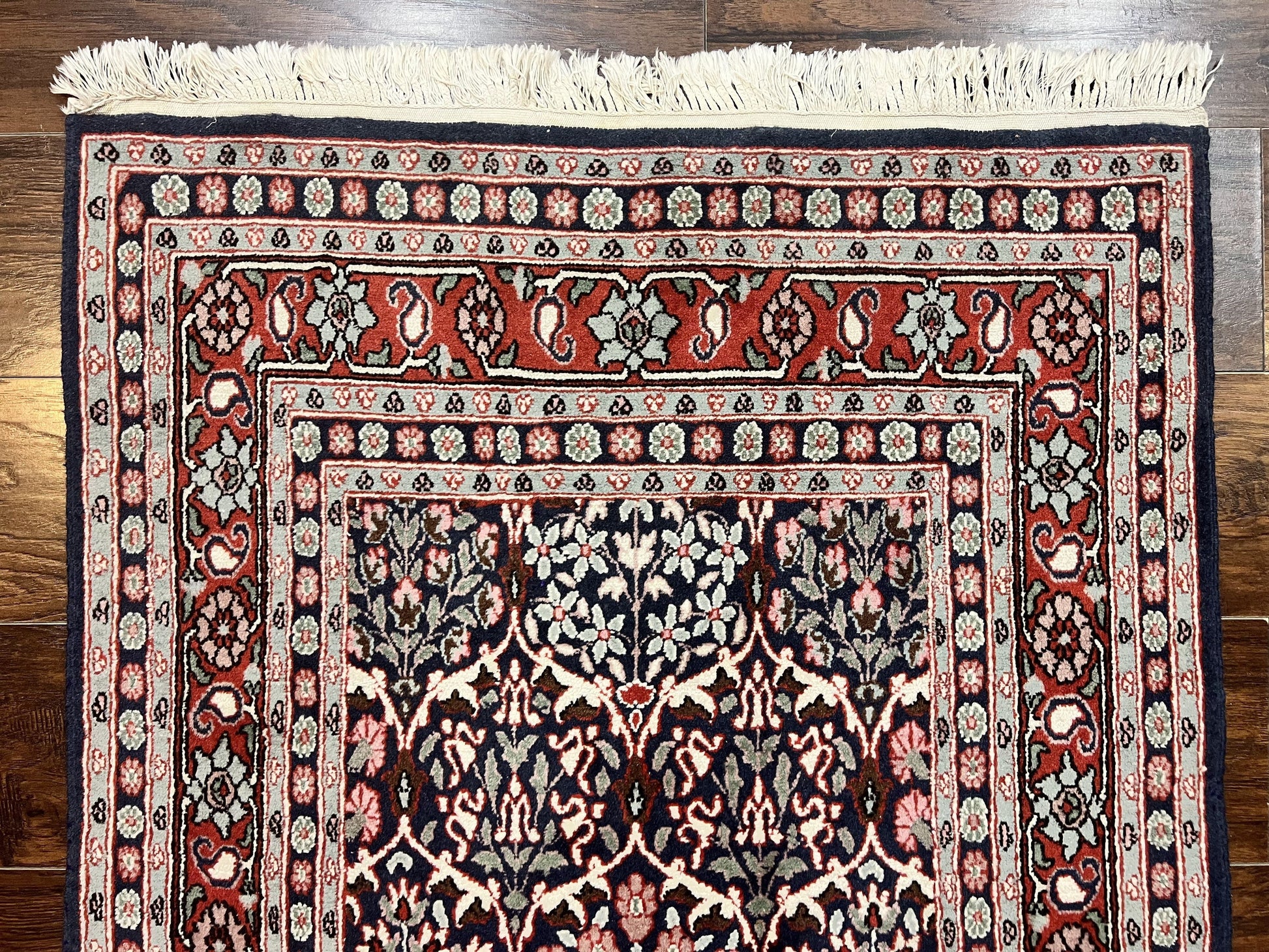 Pak Persian Rug 3x4, Wool Hand Knotted Vintage Traditional Carpet, Navy Blue & Red, Very Fine Small Handmade Floral Rug - Nuvé