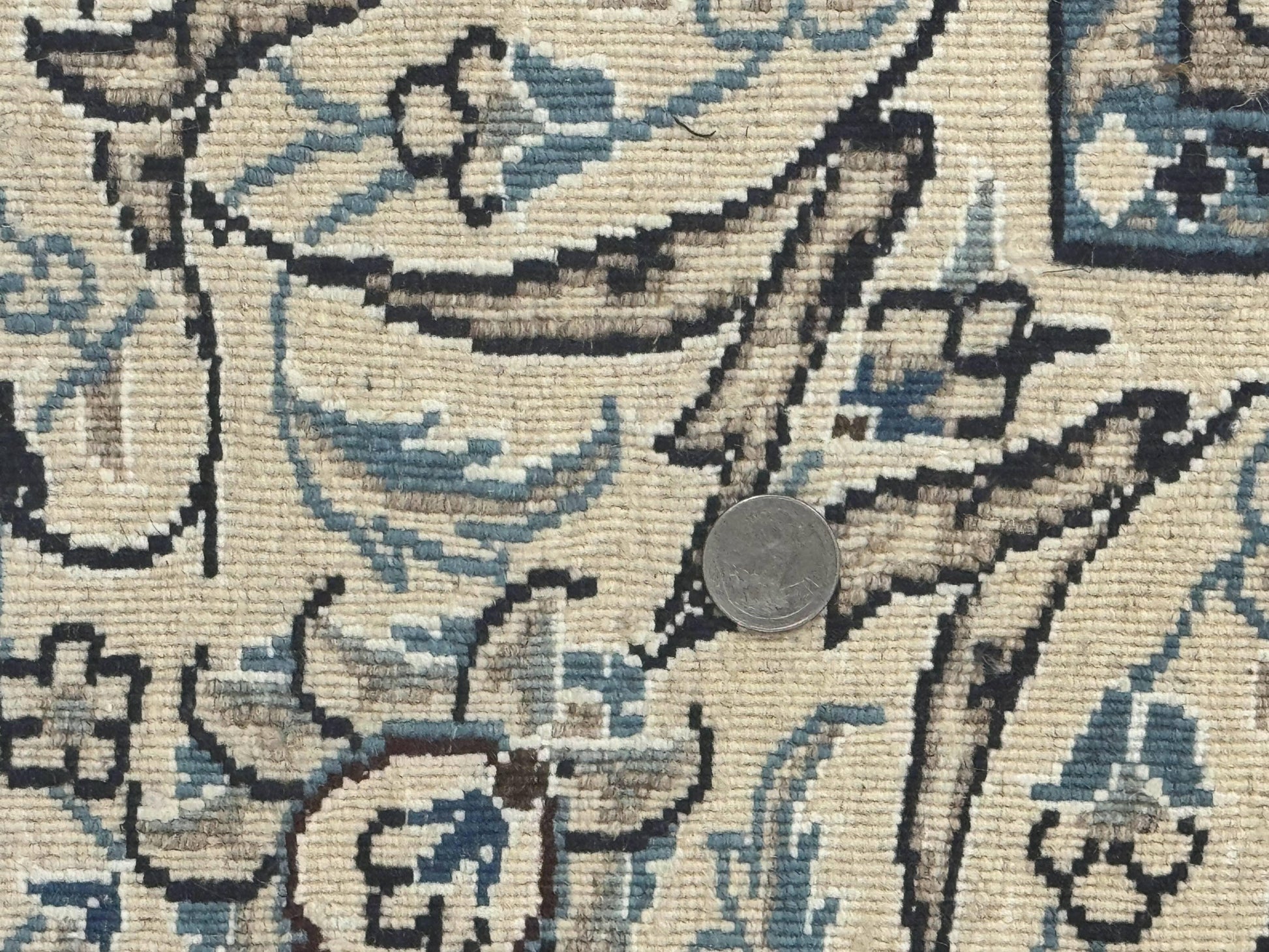 Persian Nain Rug 8x11, Navy Blue and Ivory, Handmade Wool Vintage Carpet, Floral Medallion - Nuvé