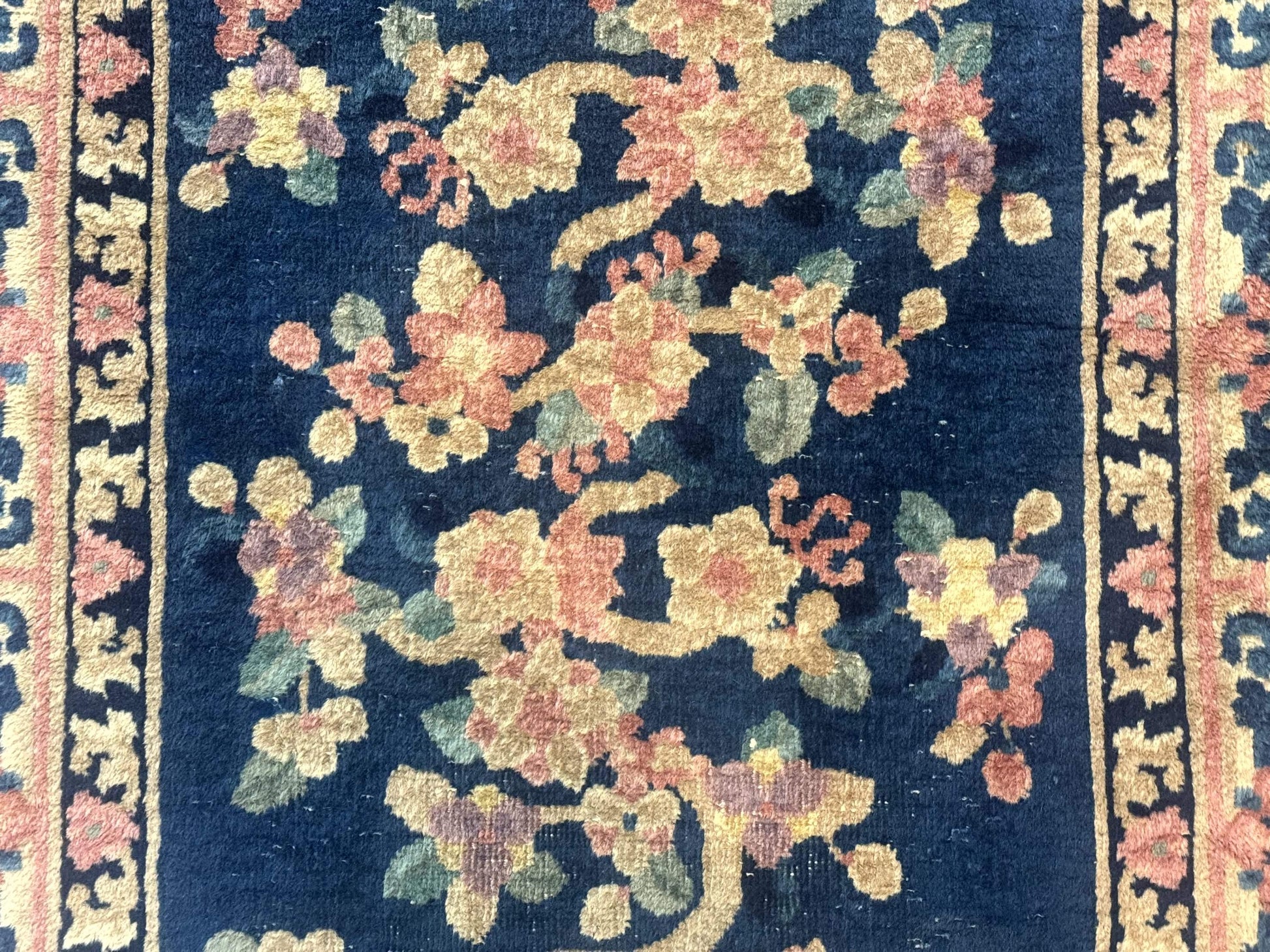 Blue and Beige Chinese Wool Rug 3x6, Chinese Fete Rug, Peking Rug, Antique Chinese Carpet - Nuvé