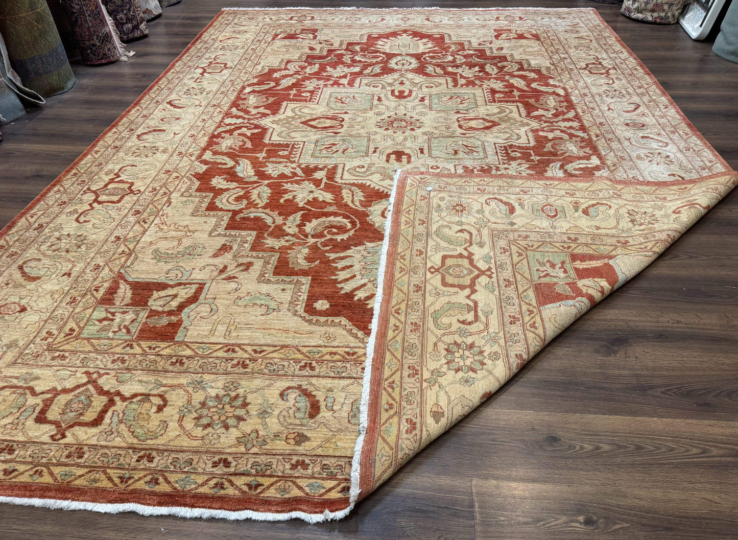 Turkish Heriz Serapi Rug 9x13, Geometric Medallion - Nuvé