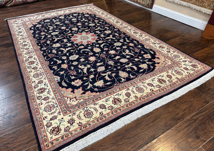 Navy Blue Pak Persian Rug 6x10, Floral Medallion, Traditional Persian Area Rug, Fine 240 KPSI - Nuvé