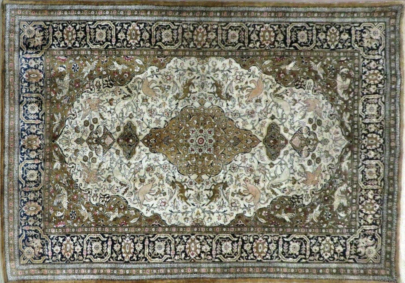 3' X 5' Fine Handmade Chinese Silk Rug Deer Birds Hand Knotted One Of A Kind - Nuvé