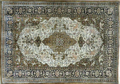 3' X 5' Fine Handmade Chinese Silk Rug Deer Birds Hand Knotted One Of A Kind - Nuvé