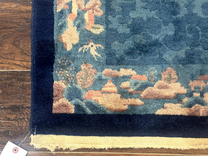 Blue Chinese Rug 2.6 x 4, Fete Rug, Peking Rug, Chinese Wool Rug, Art Deco Carpet