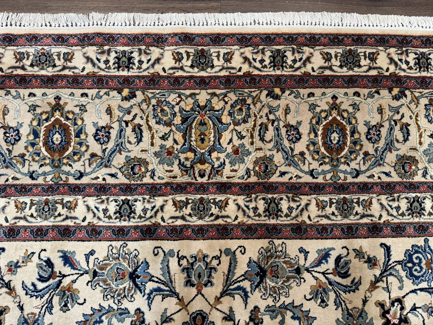 Persian Kashan Rug 10x14, Bone - Beige and Blue, Allover Pattern, Traditional Persian Carpet, Fine 260 KPSI - Nuvé