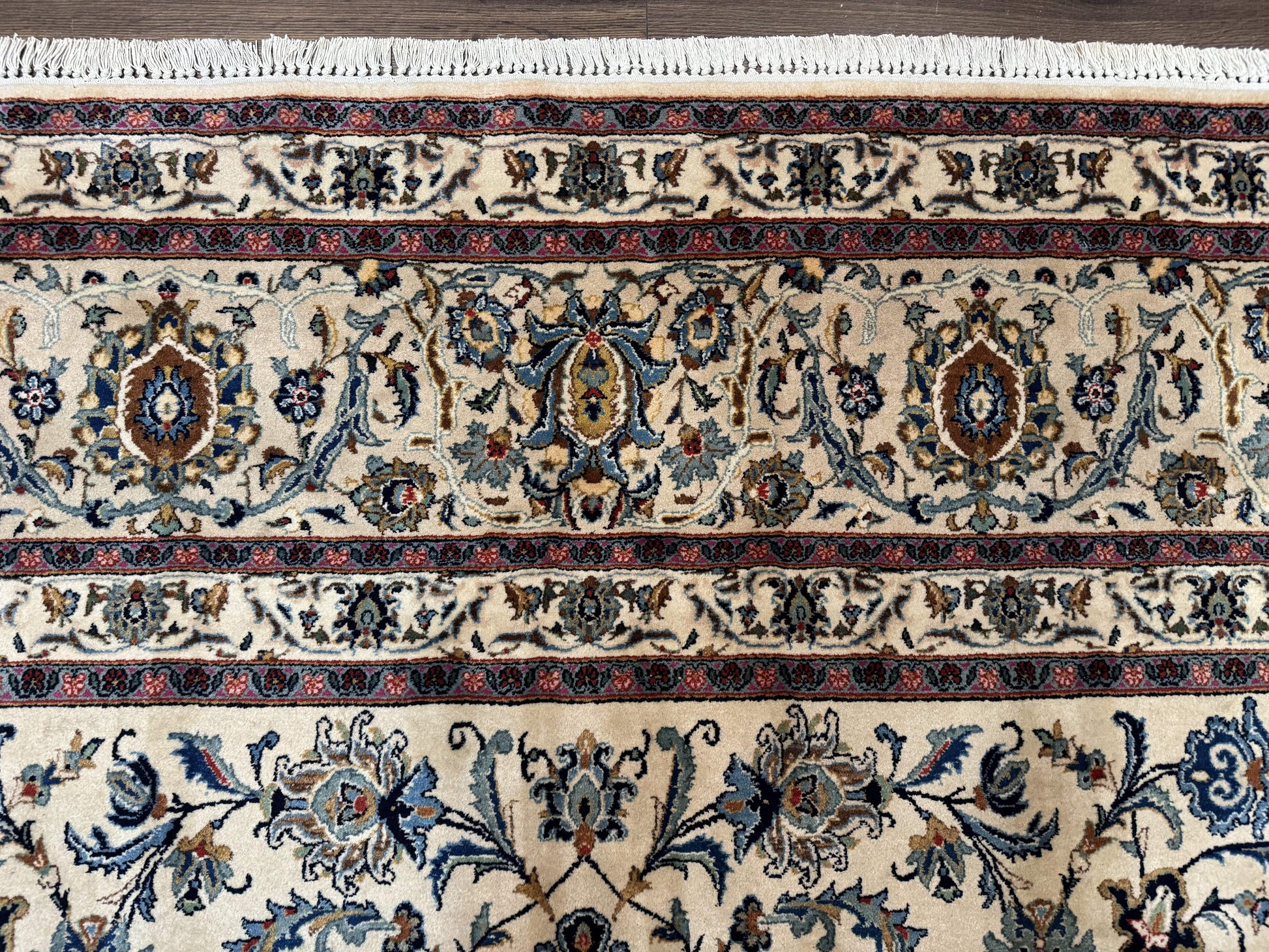 Persian Kashan Rug 10x14, Bone - Beige and Blue, Allover Pattern, Traditional Persian Carpet, Fine 260 KPSI - Nuvé