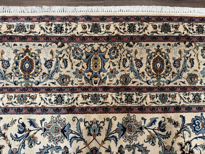 Persian Kashan Rug 10x14, Bone - Beige and Blue, Allover Pattern, Traditional Persian Carpet, Fine 260 KPSI - Nuvé