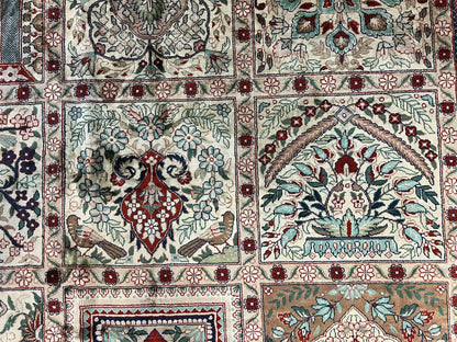 Silk Sino Persian Rug 9x12, Panel Design, Garden of Eden Pattern, Fine 200 KPSI, Hand Knotted Room Sized Silk Carpet, Vintage - Nuvé