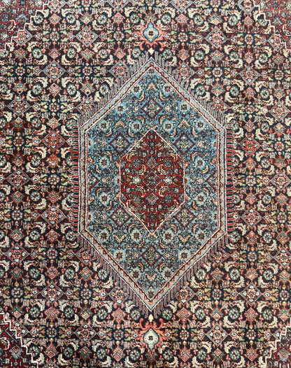 Indo Persian Bidjar Rug 8x11, Herati Mahi Pattern, Red Navy Blue, Handmade Vintage Wool Carpet - Nuvé