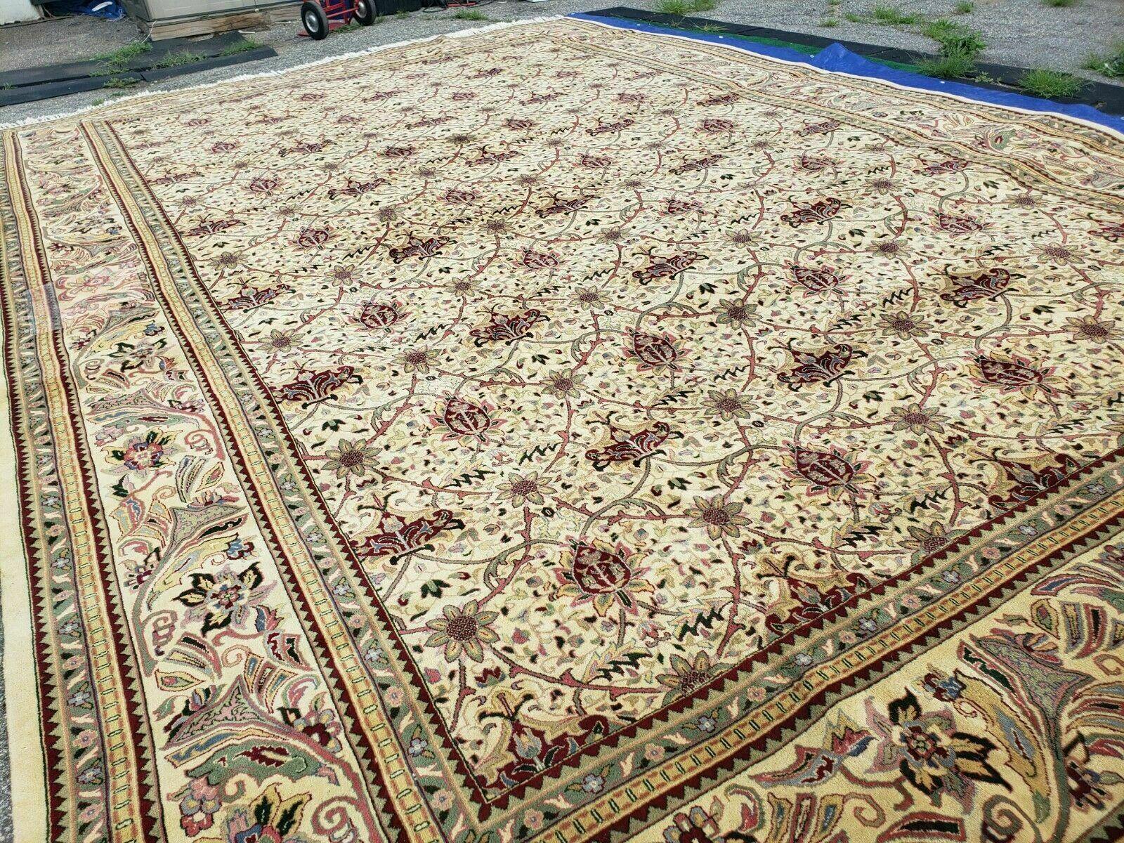 12' X 18' One-of-a-Kind Indian Agra Hand-Knotted Wool Rug Handmade Organic Dyes - Nuvé