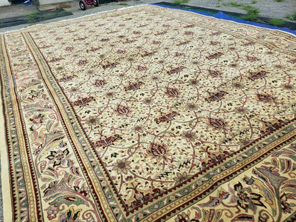 12' X 18' One-of-a-Kind Indian Agra Hand-Knotted Wool Rug Handmade Organic Dyes - Nuvé