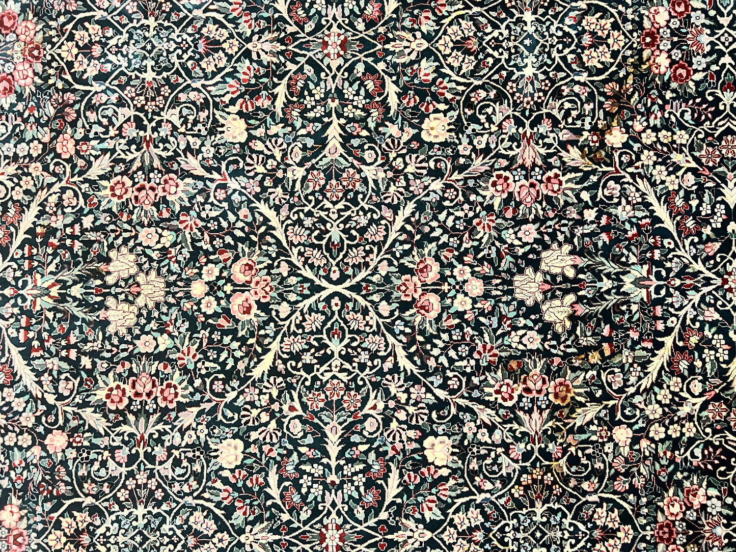 Large Sino Persian Rug 10x14, Wool Hand Knotted Vintage Carpet, Dark Green & Beige, Kirman Floral Rug, Fine Weave, Traditional, Large - Nuvé