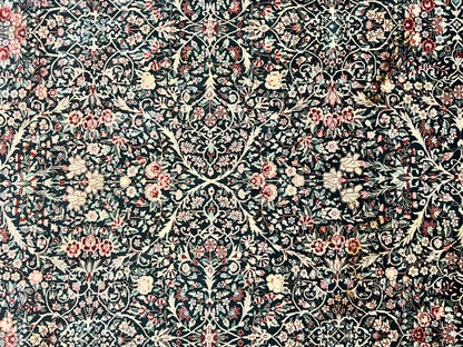 Large Sino Persian Rug 10x14, Wool Hand Knotted Vintage Carpet, Dark Green & Beige, Kirman Floral Rug, Fine Weave, Traditional, Large - Nuvé