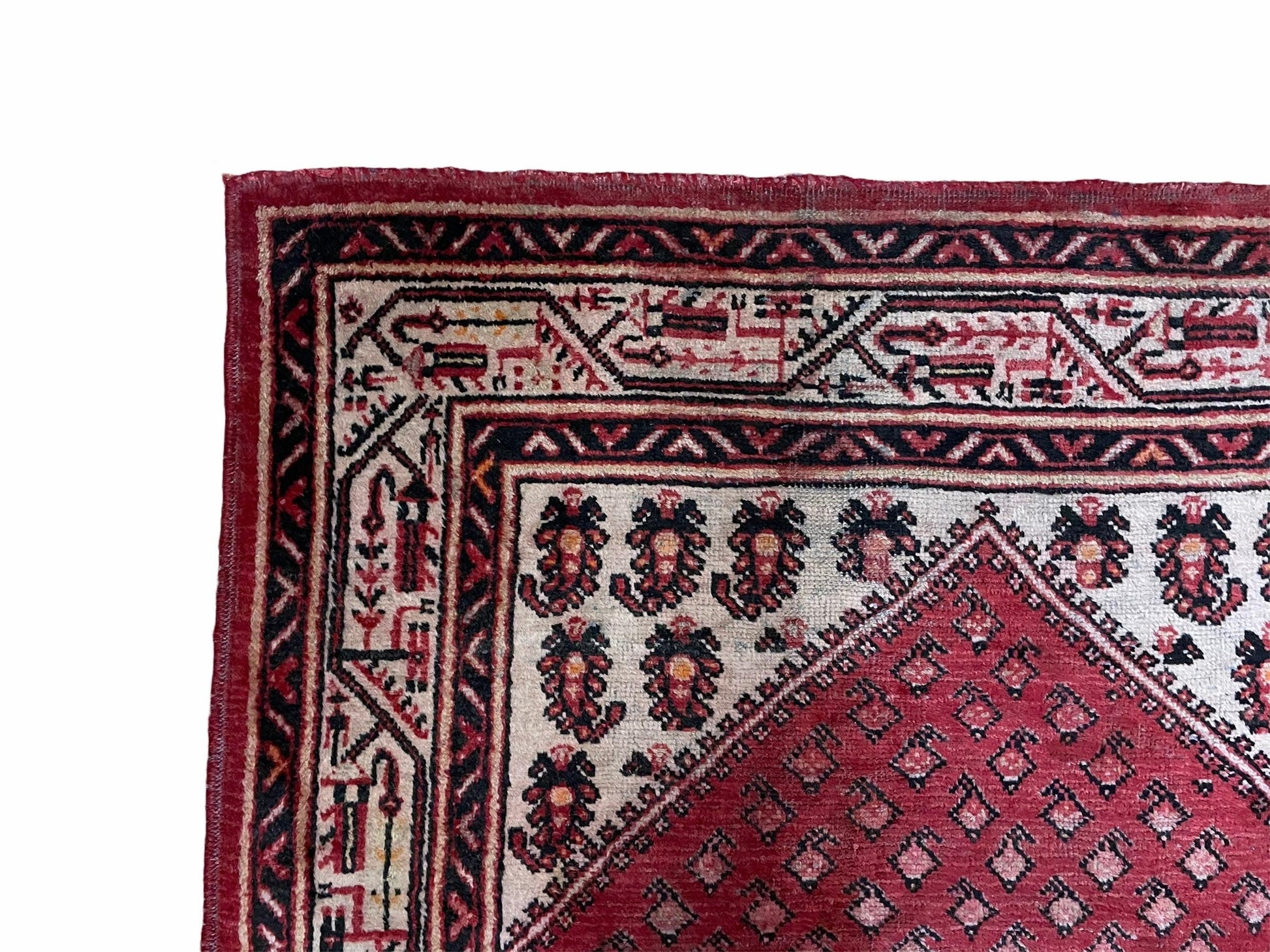 4 X 6.5 Antique Handmade Wool Rug Paisley Boteh Design Tribal Rug Red Ivory - Nuvé