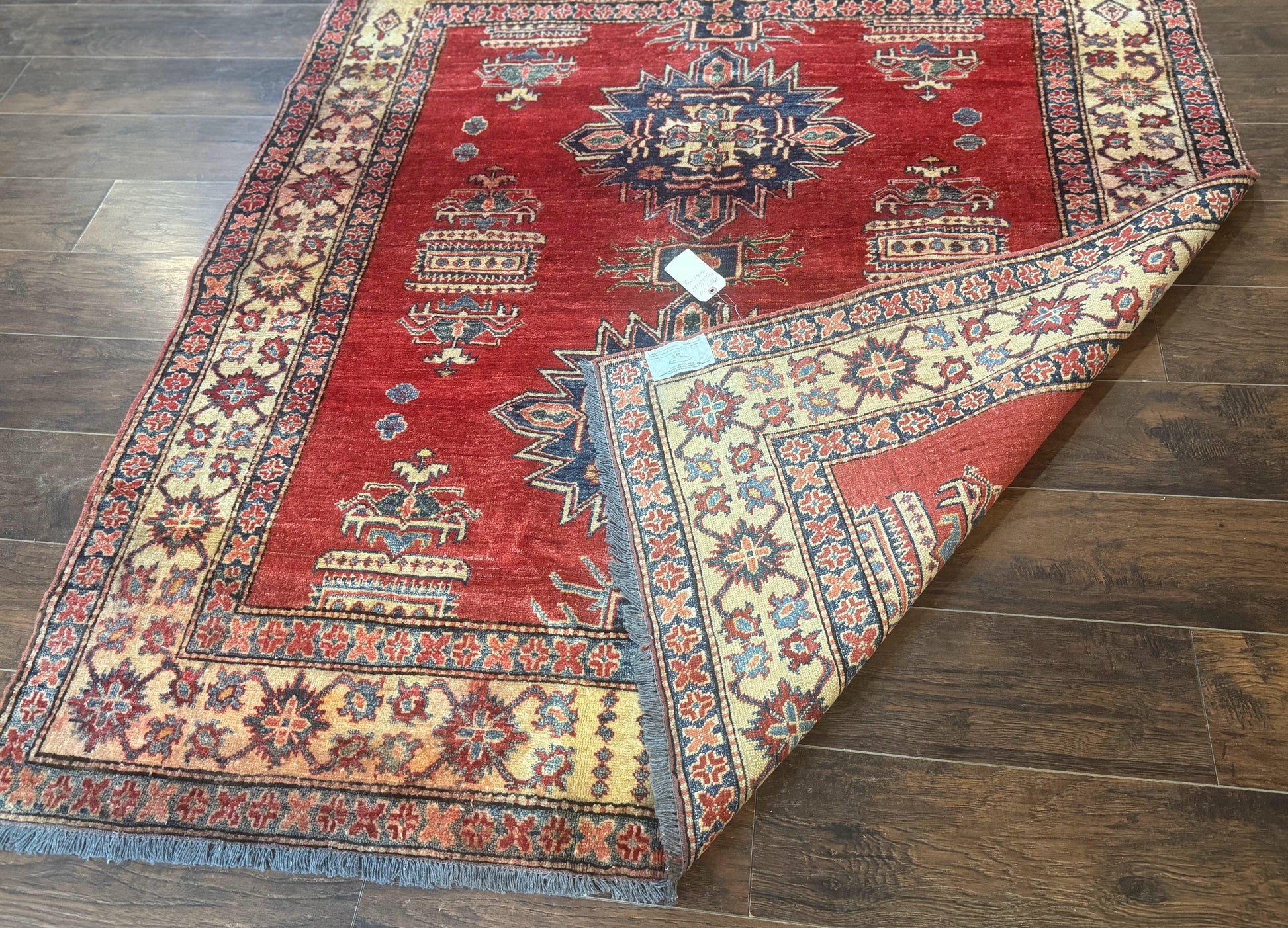 Square Turkish Rug 6x6, Azerbaijani Azeri Turkish Armenian Rug, Red Tan Blue, Geometric, Wool Carpet - Nuvé
