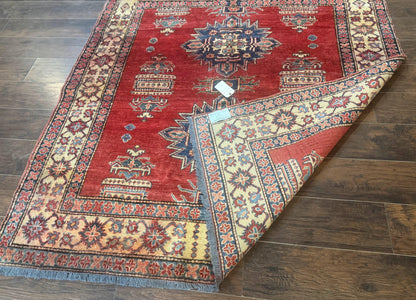 Square Turkish Rug 6x6, Azerbaijani Azeri Turkish Armenian Rug, Red Tan Blue, Geometric, Wool Carpet - Nuvé