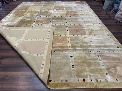 Large Wool Rug 10x13, Panel Design, Modern Contemporary Carpet - Nuvé