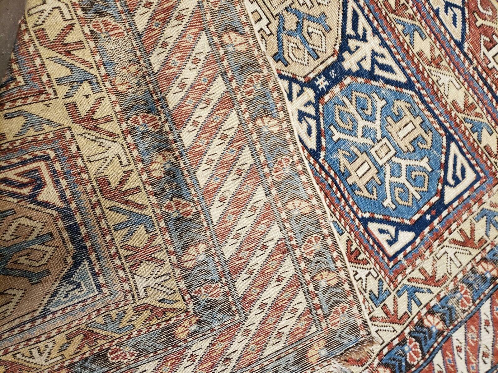 3' 4" X 4' 11" Antique Handmade Shirvan Kazak Caucasian Wool Rug Colorful - Nuvé