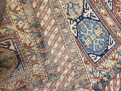 3' 4" X 4' 11" Antique Handmade Shirvan Kazak Caucasian Wool Rug Colorful - Nuvé