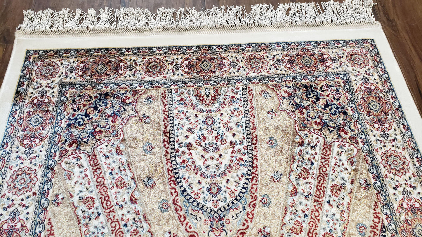 Beige & Cream Small Turkish Silk Rug, Bamboo Silk, Power-Loomed, Persian Design, High Quality, Soft Accent Rug, 3x5 ft, 2' 8" x 4' 11" - Nuvé