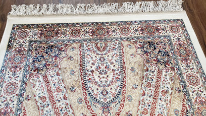 Beige & Cream Small Turkish Silk Rug, Bamboo Silk, Power-Loomed, Persian Design, High Quality, Soft Accent Rug, 3x5 ft, 2' 8" x 4' 11" - Nuvé