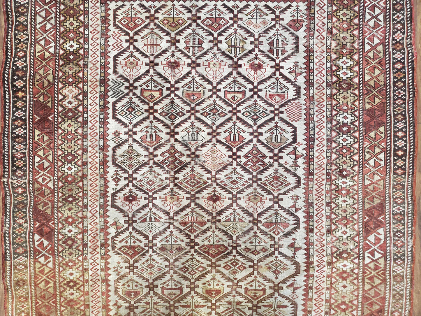 Antique Caucasian Shirvan Rug 4x6, Dagestan Area Rug, Wool Hand-Knotted Soft Red & Ivory 1920s Oriental Carpet, Soft Muted Colors - Nuvé