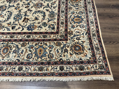 Persian Kashan Rug 10x14, Bone - Beige and Blue, Allover Pattern, Traditional Persian Carpet, Fine 260 KPSI - Nuvé