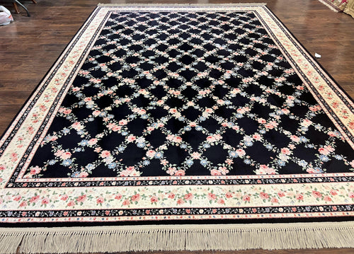 Karastan Rug 8.8 x 12, Garden of Eden #509/1270, Ebony Trellis, Vintage Discontinued Wool Pile Karastan Carpet - Nuvé