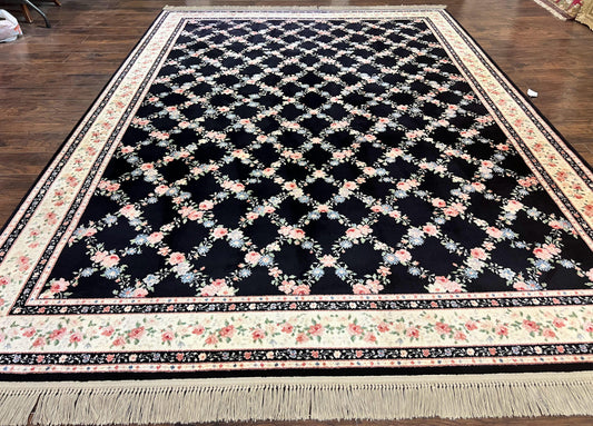Karastan Rug 8.8 x 12, Garden of Eden #509/1270, Ebony Trellis, Vintage Discontinued Wool Pile Karastan Carpet - Nuvé