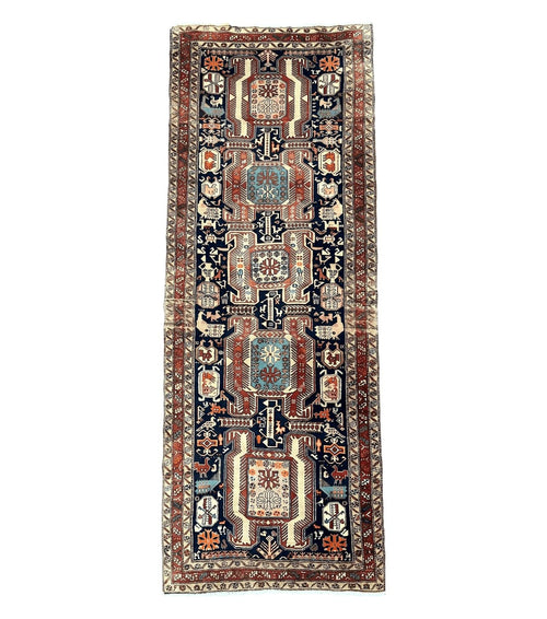 Persian Ardabil Wide Runner Rug 4x10 - Geometric Medallions & Animal Pictorials