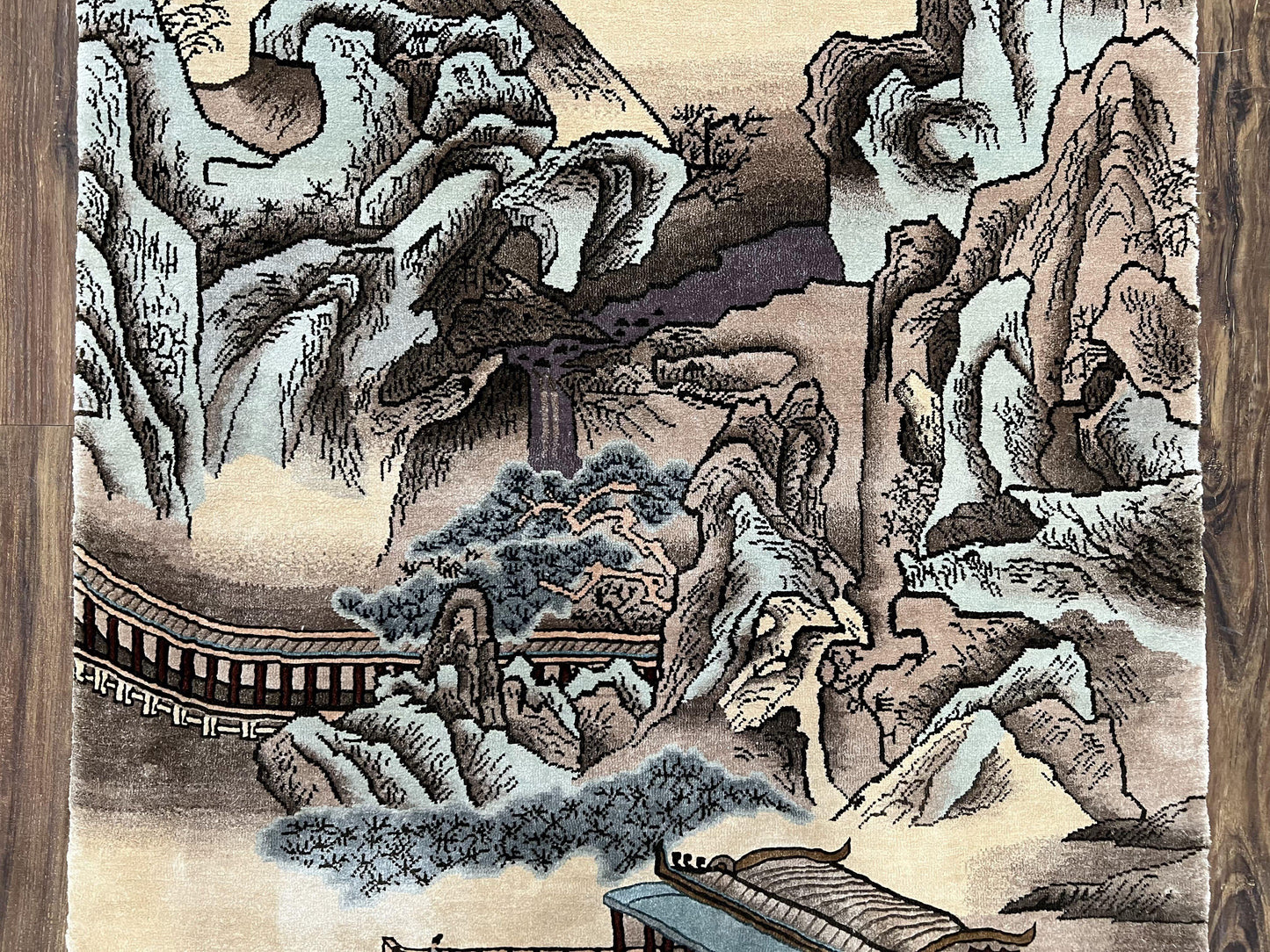 Silk Chinese Wall Hanging Rug 3x6 ft Tapestry, Pagoda Scene, Pictorial, High Quality Fine Hand Knotted Vintage, Asian Oriental Handmade Nice - Nuvé