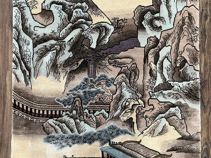 Silk Chinese Wall Hanging Rug 3x6 ft Tapestry, Pagoda Scene, Pictorial, High Quality Fine Hand Knotted Vintage, Asian Oriental Handmade Nice - Nuvé