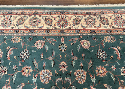 Indo Persian Rug 8x10, Green and Beige Oriental Carpet, Traditional Wool Area Rug, Floral Allover Pattern - Nuvé