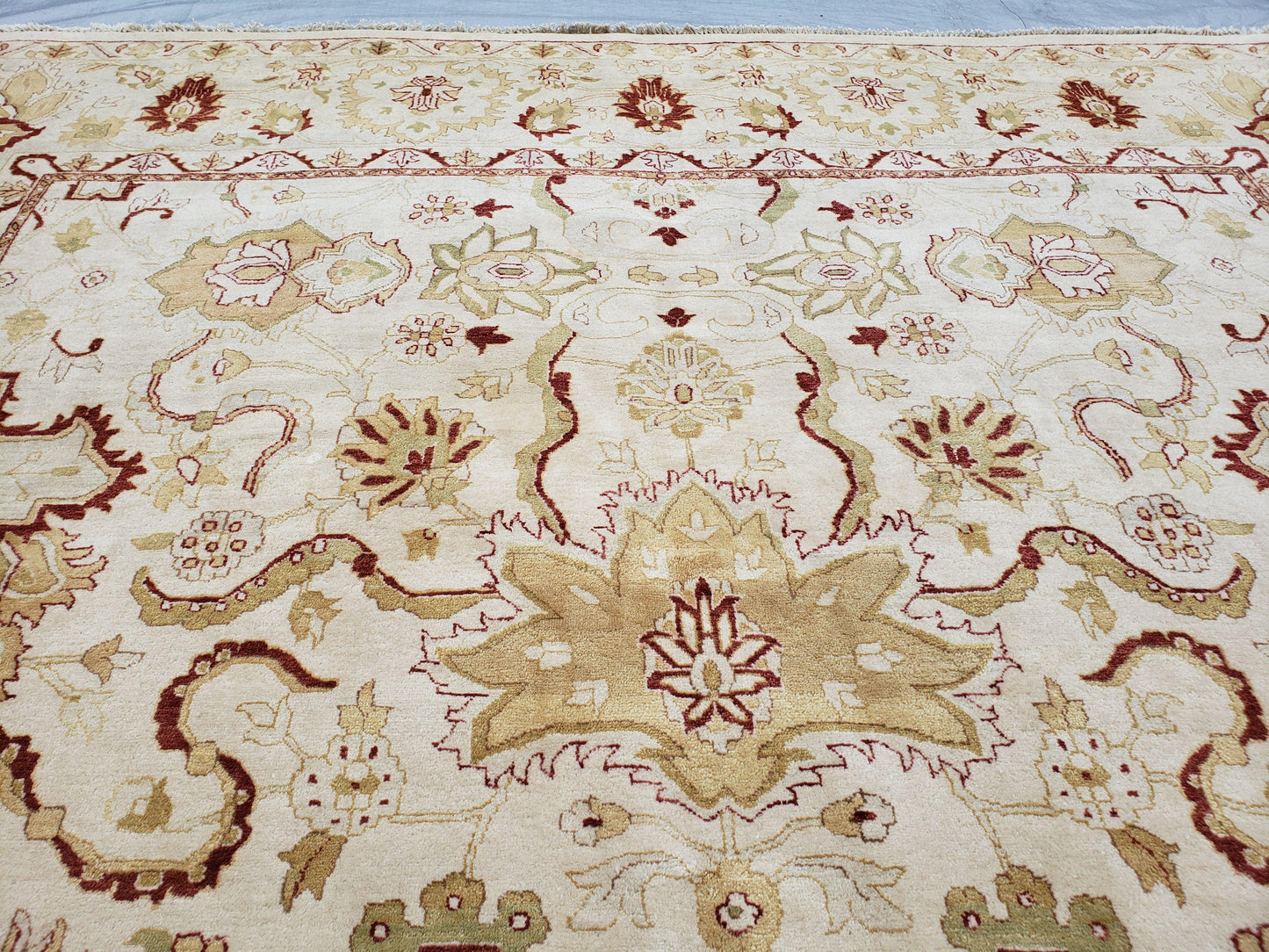 Vintage Oushak Area Rug, Hand-Knotted, Wool, Cream Beige Maroon, 10x15 Rug, 10x14 Rug, Large Oriental Carpet - Nuvé