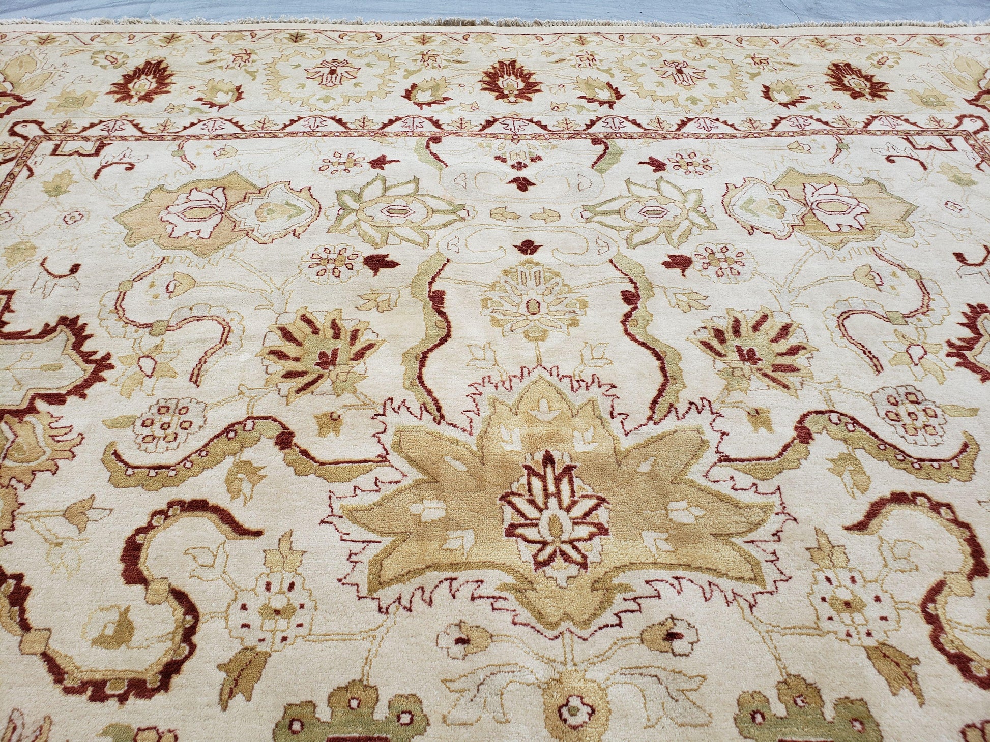 Vintage Oushak Area Rug, Hand-Knotted, Wool, Cream Beige Maroon, 10x15 Rug, 10x14 Rug, Large Oriental Carpet - Nuvé