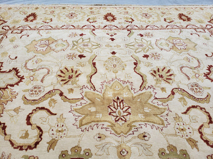 Vintage Oushak Area Rug, Hand-Knotted, Wool, Cream Beige Maroon, 10x15 Rug, 10x14 Rug, Large Oriental Carpet - Nuvé