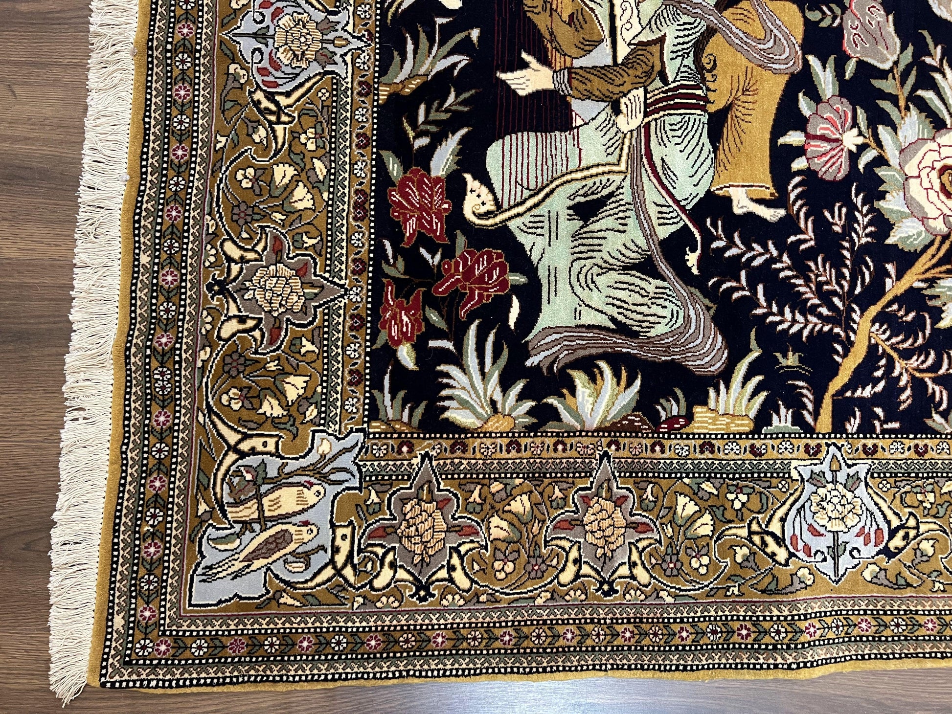 Persian Qum Pictorial Rug 4.8 x 6.5 - Layla & Majnun, Birds - Nuvé