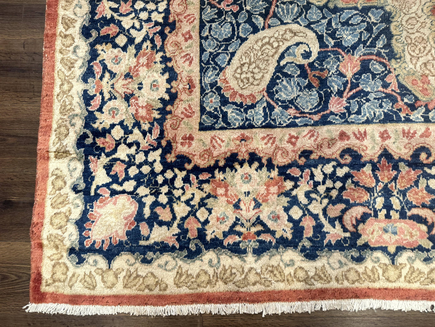 Antique Persian Sarouk Rug 9x12, Boteh Paisleys, Light Red Navy Blue - Nuvé