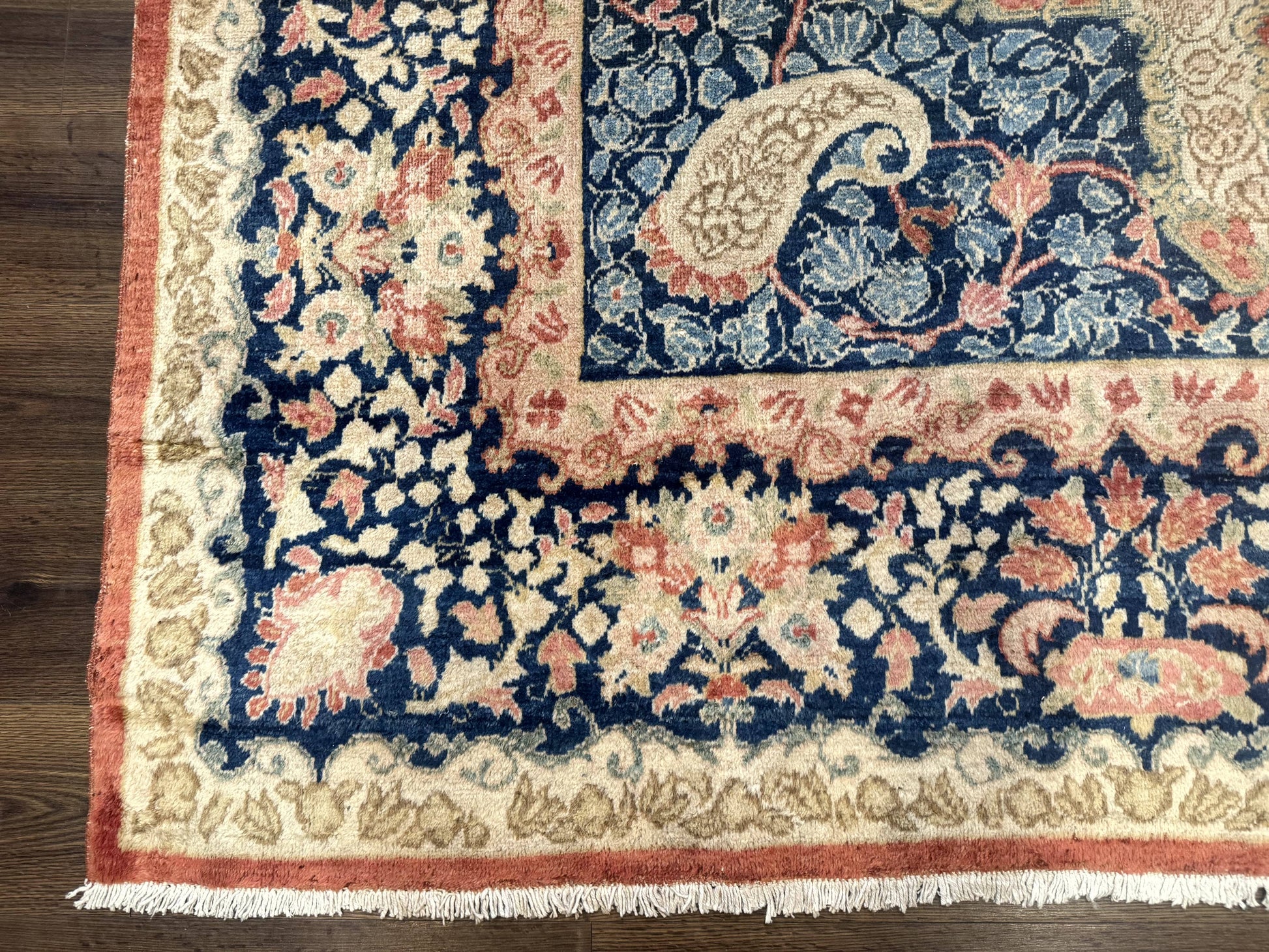 Antique Persian Sarouk Rug 9x12, Boteh Paisleys, Light Red Navy Blue - Nuvé