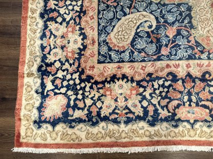 Antique Persian Sarouk Rug 9x12, Boteh Paisleys, Light Red Navy Blue - Nuvé