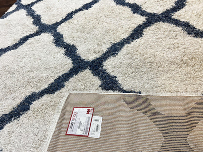 Modern Shag Rug 9x12, Ivory and Dark Blue, Diamond Pattern, Soft, Room Sized, Contemporary Rug, Plush - Nuvé